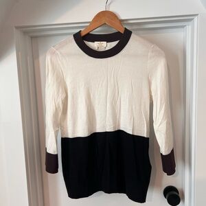 NWOT Kate Spade Brown and White Colorblocked Crew Neck Sweater Preppy Office